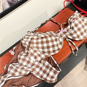 Ardene Brown and White Checkered Bikini